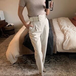 Zara Cream High-Waisted Trousers with Tapered Fit